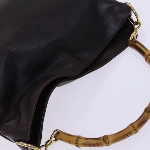 GUCCI Bamboo Hand Bag Leather 2way Brown Gold - Picture 6 of 15